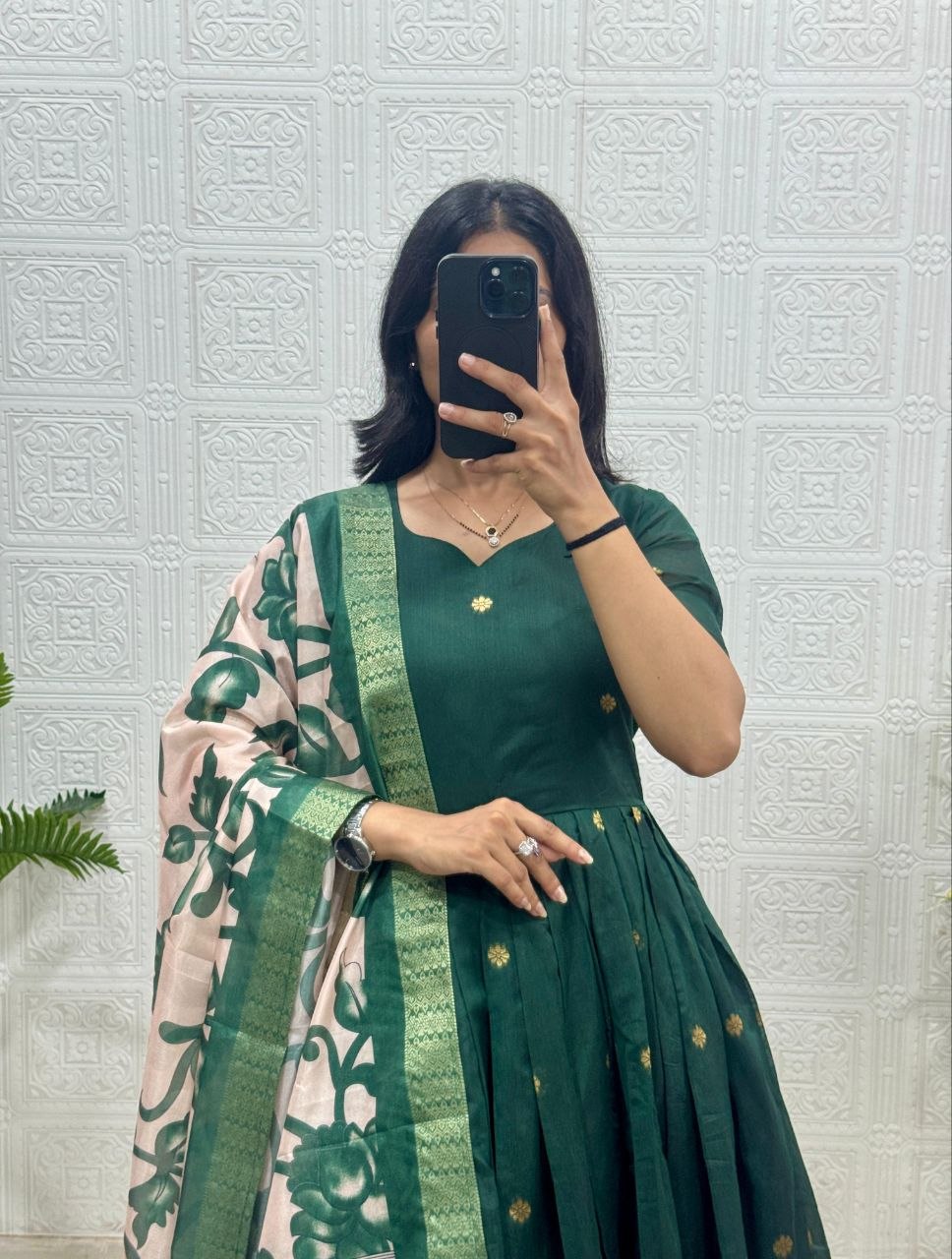 RangBhoomi Jacquard Zari Gown with Soft Silk Dupatta — 3 Colors, Sizes S–XXXL