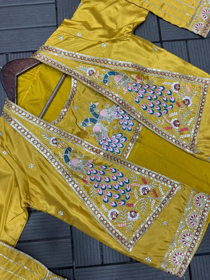 RangBhoomi Ready-to-Wear Embroidered Party Jacket and Saree Set in Elegant Red