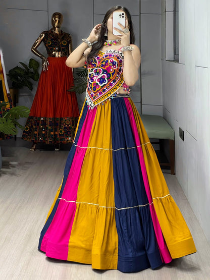 Ethnic Women's Lehenga with Designer Blouse Set – Vibrant Multicolor Navratri Festive Attire