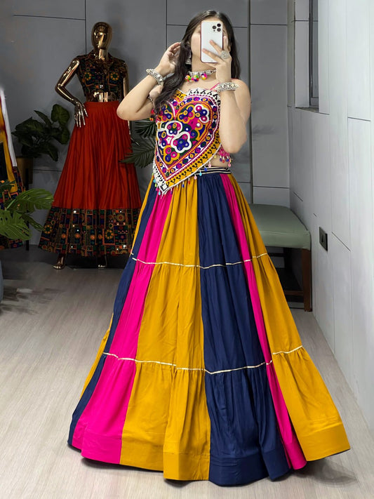 Ethnic Women's Lehenga with Designer Blouse Set – Vibrant Multicolor Navratri Festive Attire