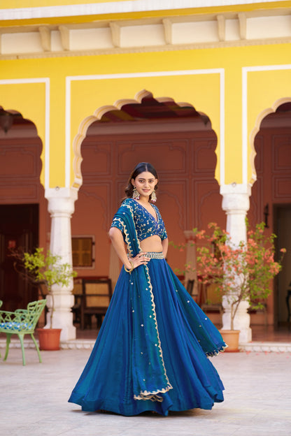 Elegant Timeless Festive Lehenga Set with Sequins and Thread Embroidery