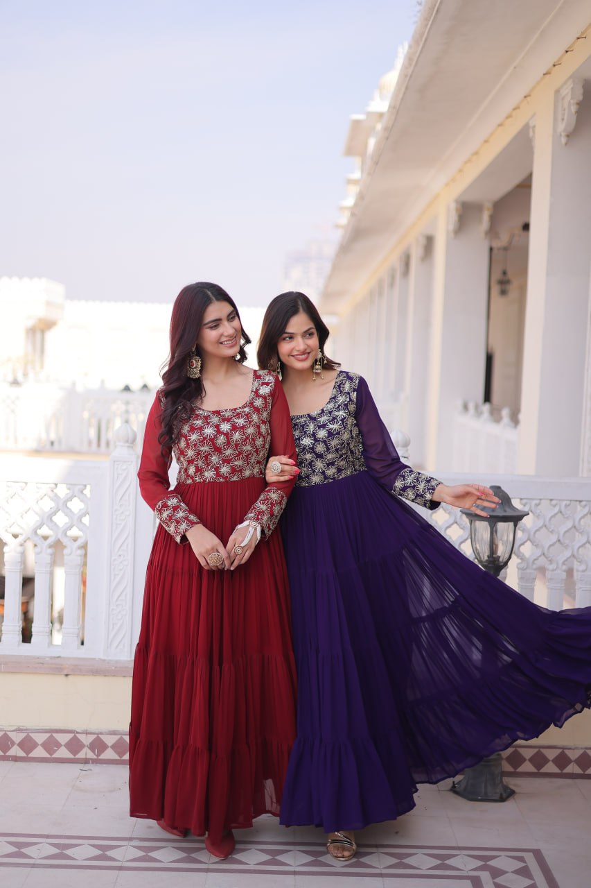 RangBhoomi Premium Designer Ready-to-Wear Gown Collection 2026 - Elegant Faux Blooming Georgette with Sequins and Zari Embroidery