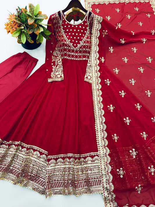 RangBhoomi Exclusive Designer Georgette Gown with Heavy Sequin Embroidery Dupatta