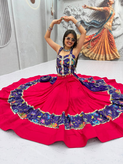 RangBhoomi Navratri Special Pure Cotton Lehenga Choli with 6m Flair & Heavy Embroidered Dupatta