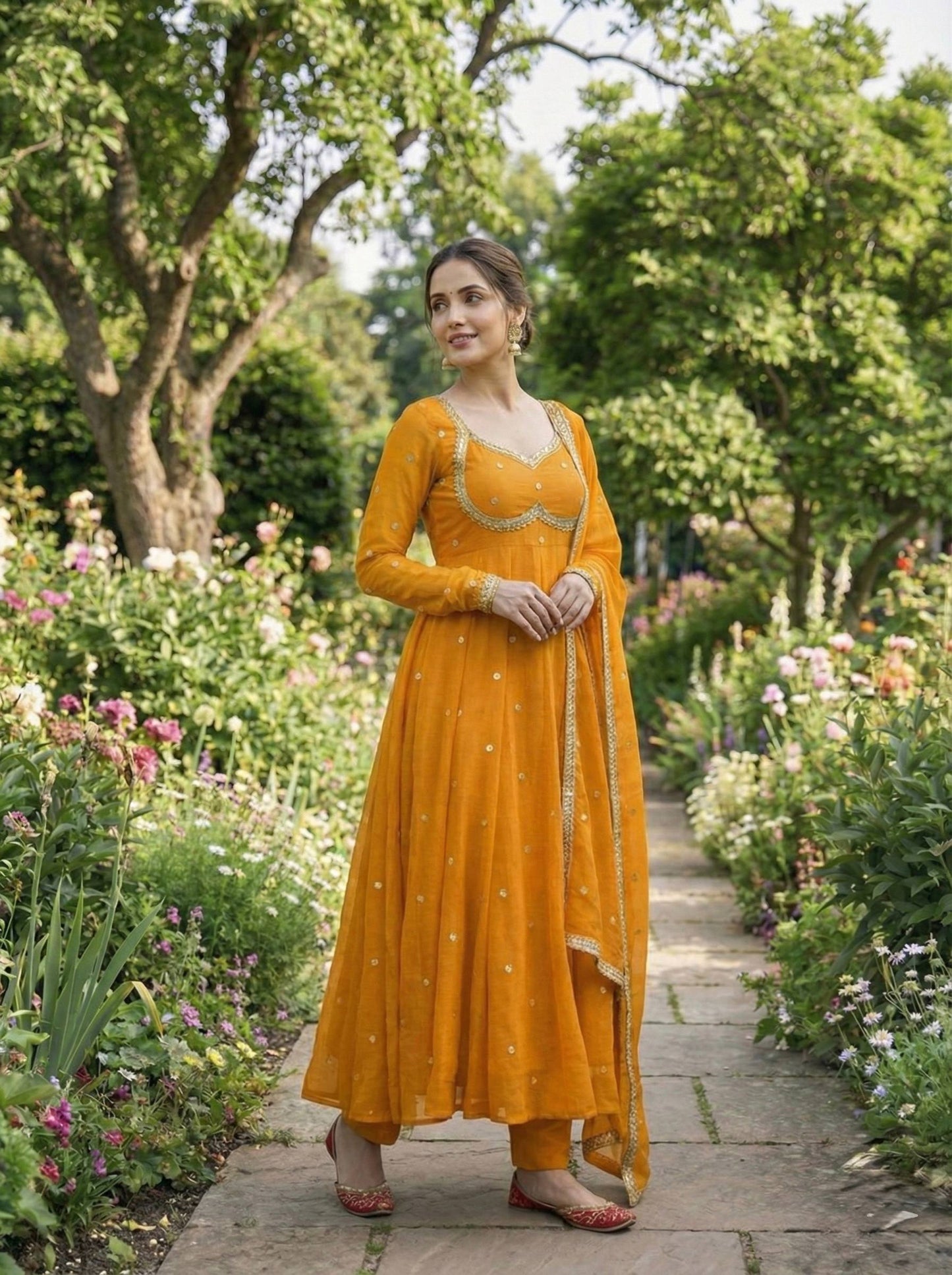 Elegant Party Wear Fendi Satin Gown Set with Dupatta and Pants Featuring 3MM Rembo Sequin and Zari Embroidery