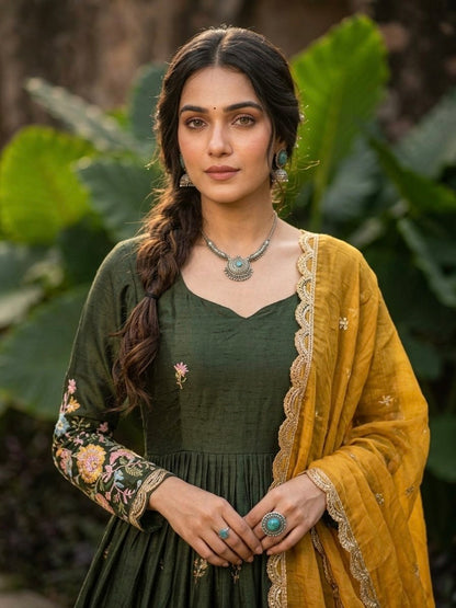 Elegant Fendi Silk Gown with Heavy Sequin and Zari Embroidery, Paired with Matching Dupatta – Collection 2026