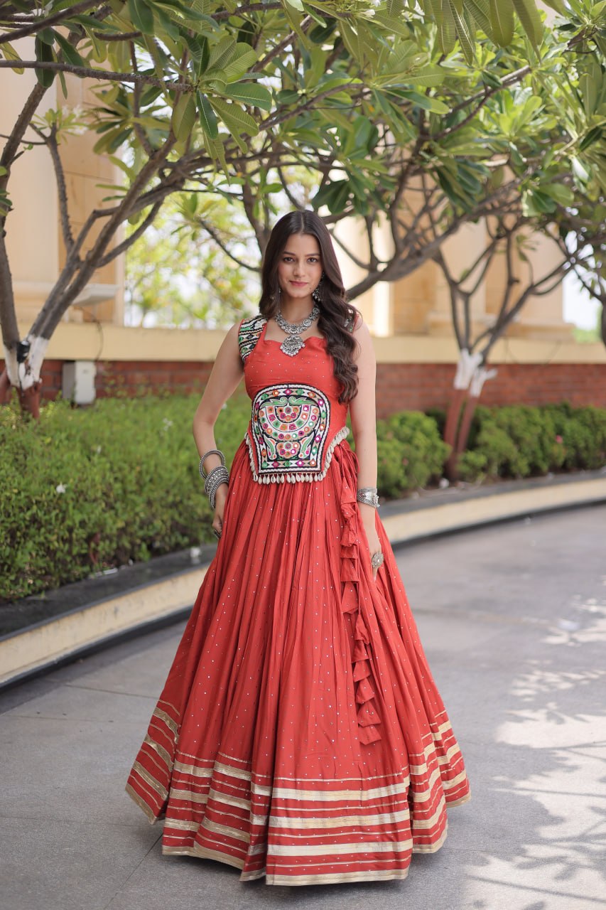 RangBhoomi Navratri Lehenga Choli Collection 2026 — Full-Stitched Mukesh Reyon Set