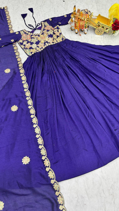 RangBhoomi Exclusive Festival Long Gown and Matching Dupatta Set with Heavy Embroidery