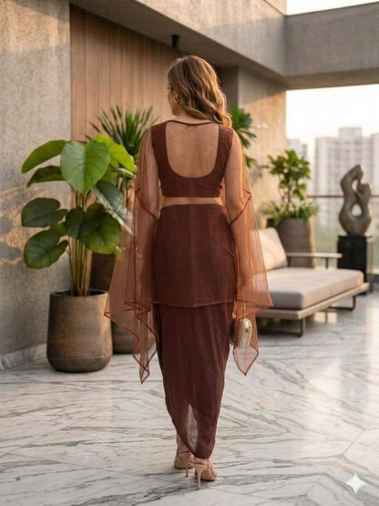 Designer Fusion Style Luxury Collection - Elegant Roman Silk Ensemble with Embroidery, Net Lace Dupatta, and Dripping Skirt