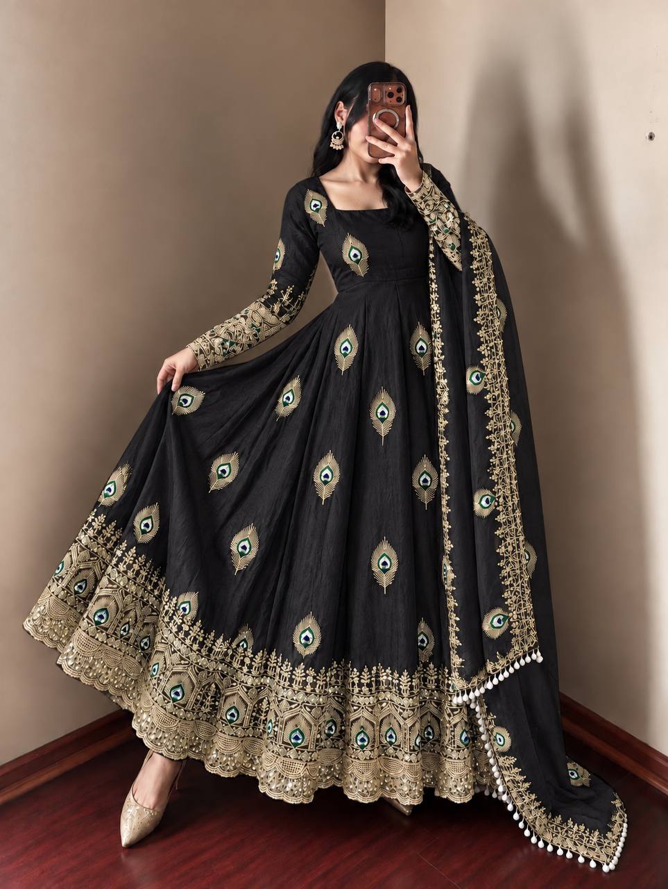 RangBhoomi Fendy Silk Gown with Fully Flair