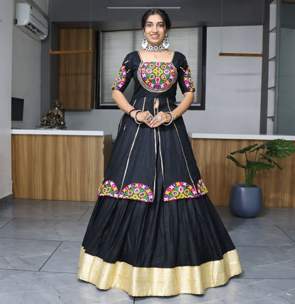 Ethnic Women's Pure Rayon Cotton Lehenga Set with Traditional Mirror and Applique Work