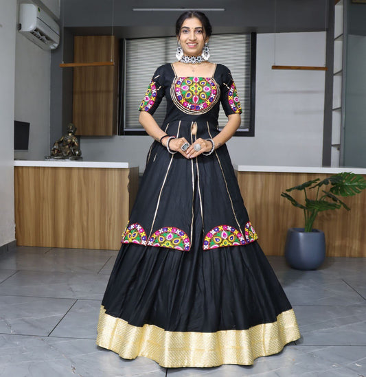 Ethnic Women's Pure Rayon Cotton Lehenga Set with Traditional Mirror and Applique Work