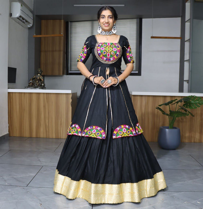 Ethnic Women's Pure Rayon Cotton Lehenga Set with Traditional Mirror and Applique Work