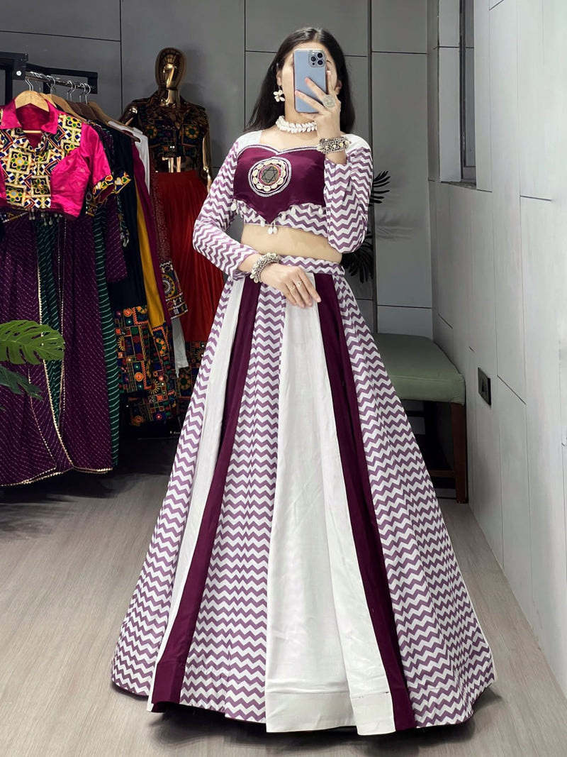 Ethnic Women's Pure Rayon Cotton Lehenga Set with Muslin Leheriya Pattern