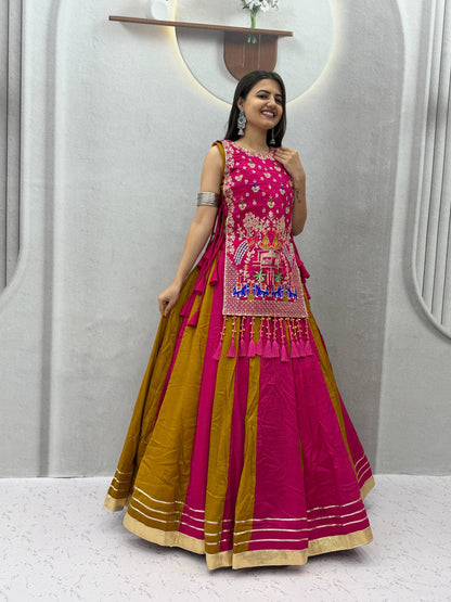 RangBhoomi Navratri Special Vichitra Silk Lengha Choli – Fully Stitched with Heavy Thread & Sequence Work