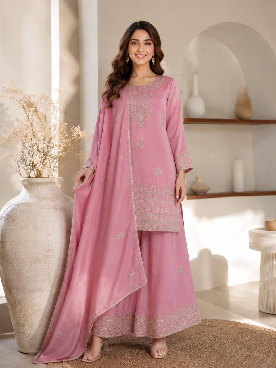 Exclusive Designer Collection for Festivals – Elegant Vichitra Silk Ensemble with Embroidered Sequence