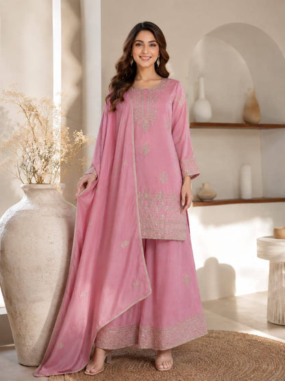 Exclusive Designer Collection for Festivals – Elegant Vichitra Silk Ensemble with Embroidered Sequence