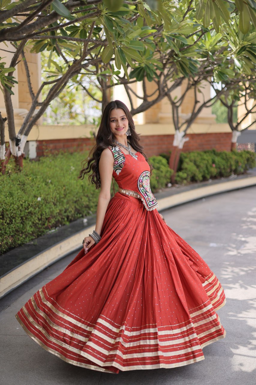 RangBhoomi Navratri Lehenga Choli Collection 2026 — Full-Stitched Mukesh Reyon Set