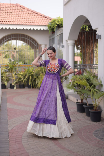 RangBhoomi Navratri 2026 Bandhani Lehenga Set — Full-Stitched Kora Cotton Lehenga with Faux Georgette Kurti