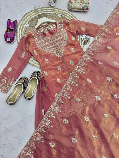 RangBhoomi Designer Party Wear Ensemble – Elegant Two Tone Fandy Silk Lehenga Set