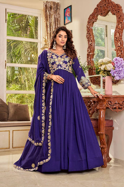 RangBhoomi Exclusive Festival Long Gown and Matching Dupatta Set with Heavy Embroidery