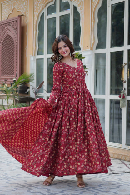 Premium Gown Set: Cotton Kurti, Pant & Dupatta