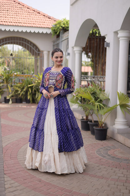 RangBhoomi Kora Cotton Lehenga & Faux Georgette Kurti Set - Full-Stitched, Frilled Lehenga, Laheriya Print Kurti