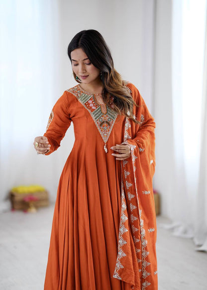RangBhoomi Elegant Embroidered Sequence with Real Mirror Designer Anarkali Three Piece Set