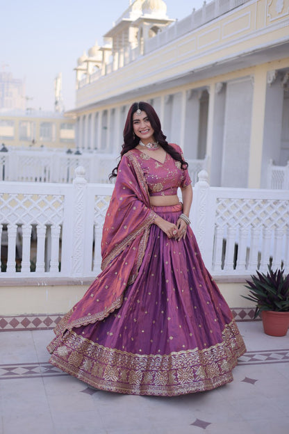RangBhoomi Elegant Lehengha Choli Dupatta Set in YSL Silk with Sequins and Zari Embroidery