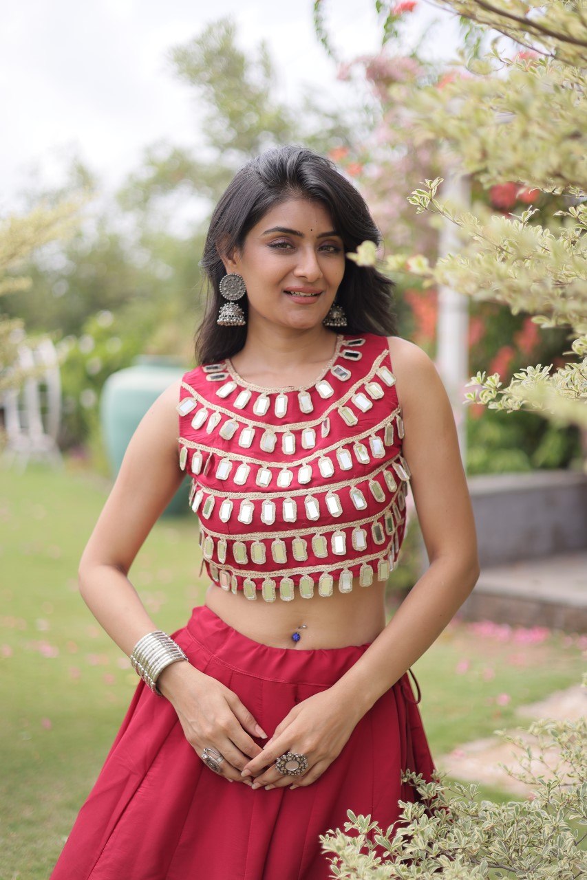 RangBhoomi Navratri Roman-Silk Lehenga Choli Set — Full-Stitched Festive Ensemble
