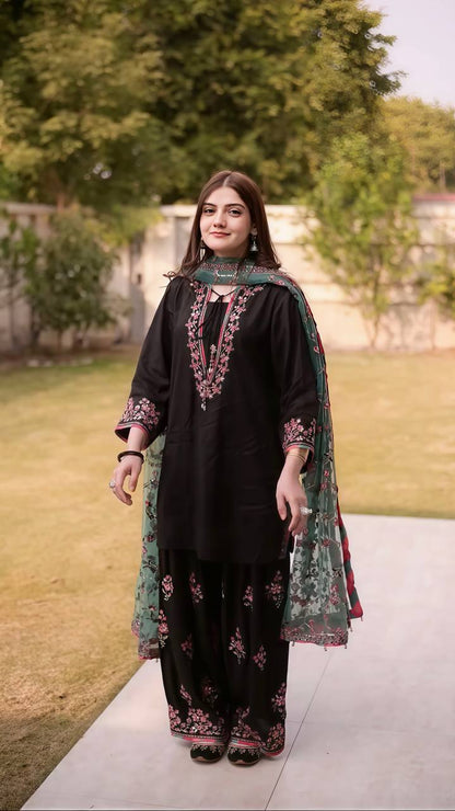 RangBhoomi Elegant Women's Ethnic Wear Set with Heavy Embroidery and Soft Butterfly Net Dupatta