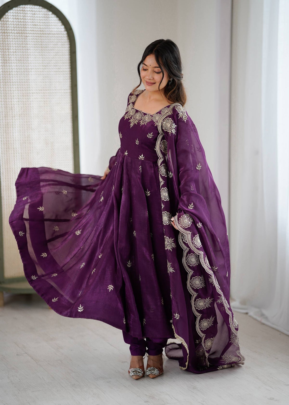 RangBhoomi Elegant Embroidered Sequence Designer Anarkali Three Piece Set