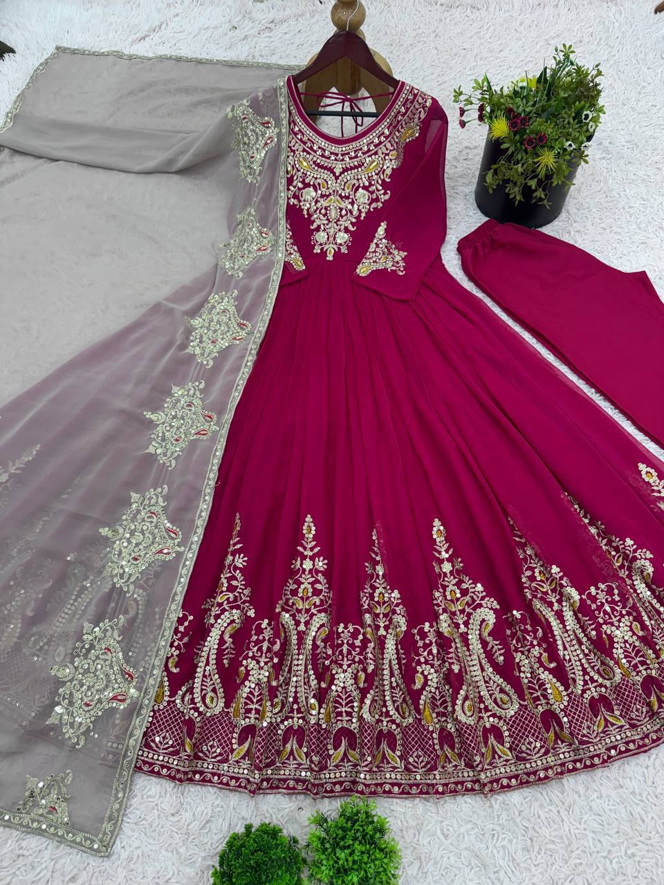 RangBhoomi Heavy Designer Party Wear Gown with Dupatta — Full-Sleeve Embroidered Georgette
