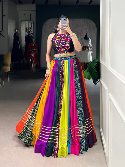 RangBhoomi Rainbow Rasiya Navratri Multicolour Pure Rayon Lehenga Set