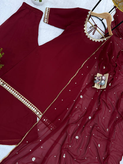 RangBhoomi Heavy Embroidered 3-Piece Suit Set with Real Mirror Work and Elegant Lace Border