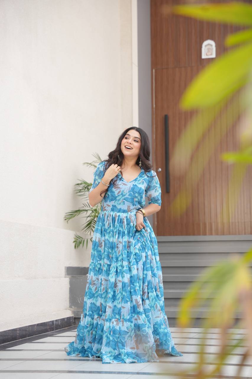 Full Flair Gown – Premium Printed Georgette, Ultimate Flare Elegance