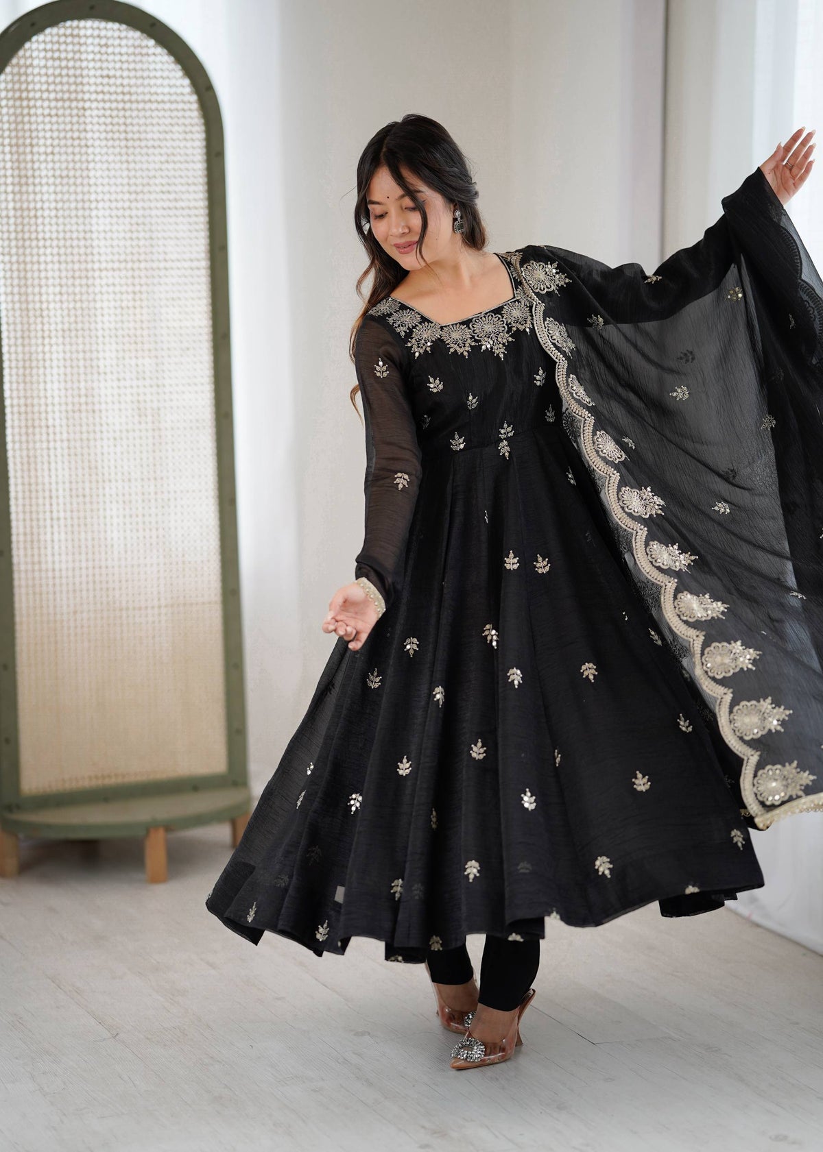 RangBhoomi Elegant Embroidered Sequence Designer Anarkali Three Piece Set