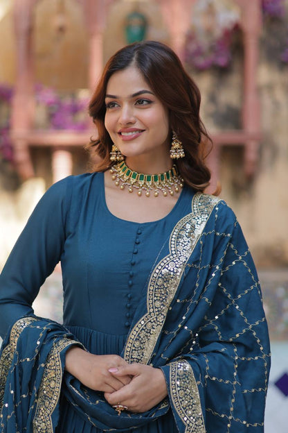 Flared Gown: Embroidered Dupatta - Shop Now!