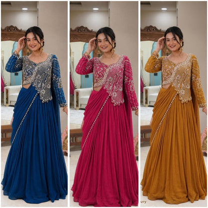 Elegant Embroidered Lehenga Choli Set with Sequins – Fully Stitched Rangoli Fabric Ensemble