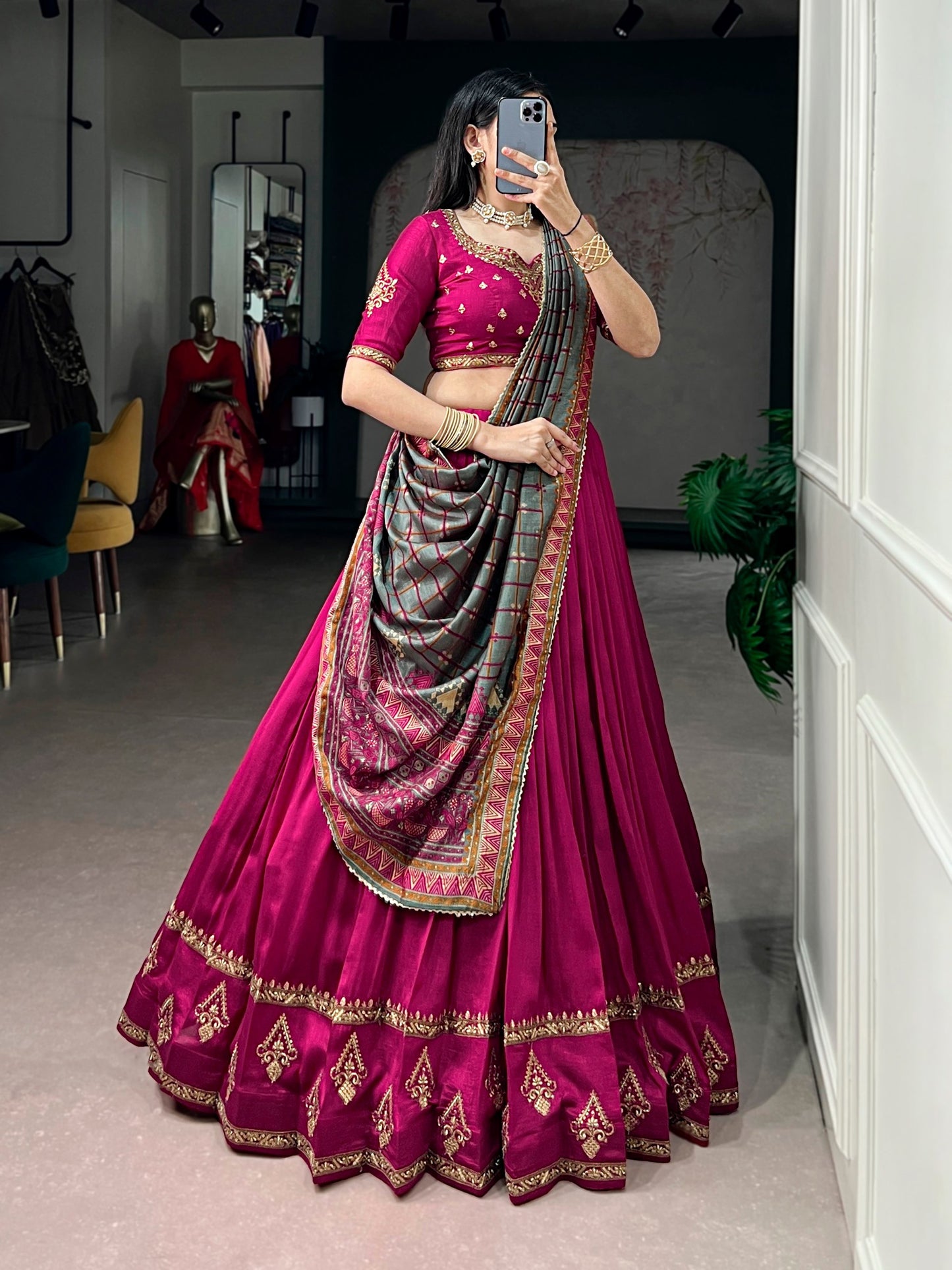 Elegant Vichitra Silk Lehenga Choli Set with Sequins and Thread Embroidery