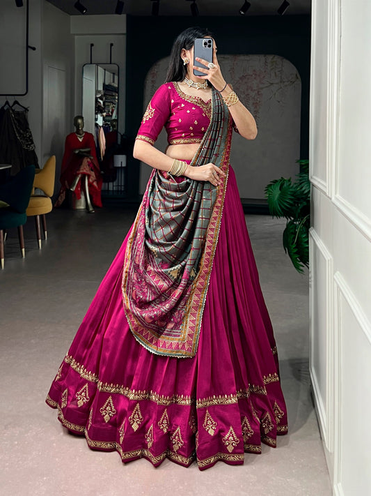 Elegant Vichitra Silk Lehenga Choli Set with Sequins and Thread Embroidery