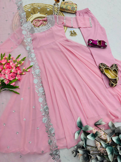 RangBhoomi Designer Heavy Fox Georgette Embroidered Party Gown Set - Elegant Festive Wear