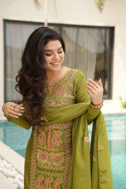 RangBhoomi Elegant Ready-to-Wear Top, Pant, and Dupatta Set with Intricate Multi-Thread Embroidery 2026 Collection