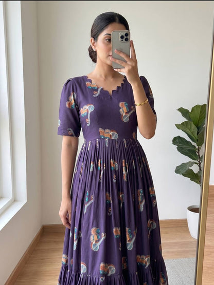 Elegant Soft Cotton Printed Midi Gown - Ultimate Summer Glamour and Comfort