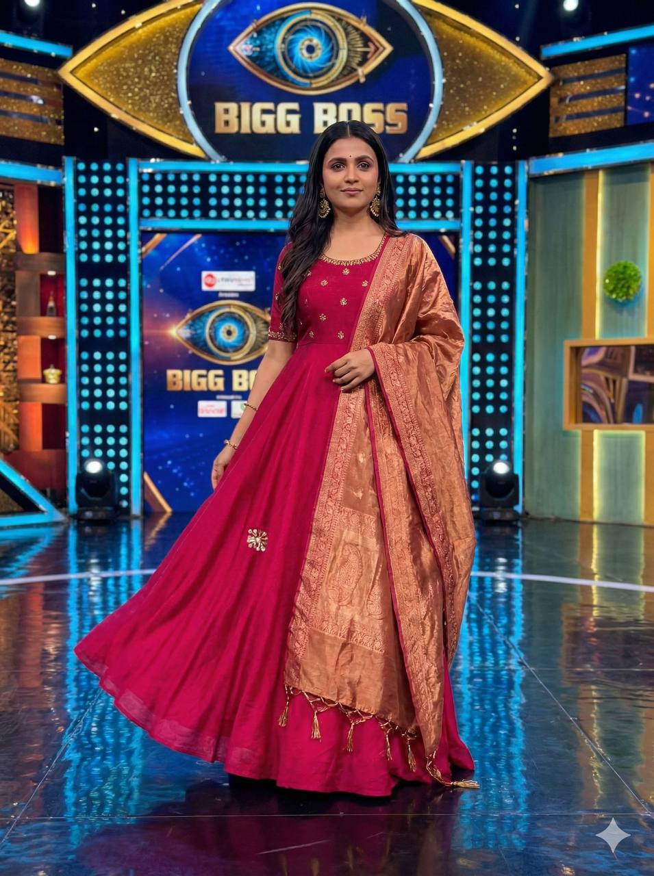 Beautiful Maggam Work Gown with Tissue Dupatta