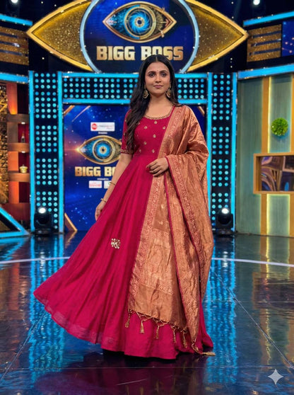 Beautiful Maggam Work Gown with Tissue Dupatta