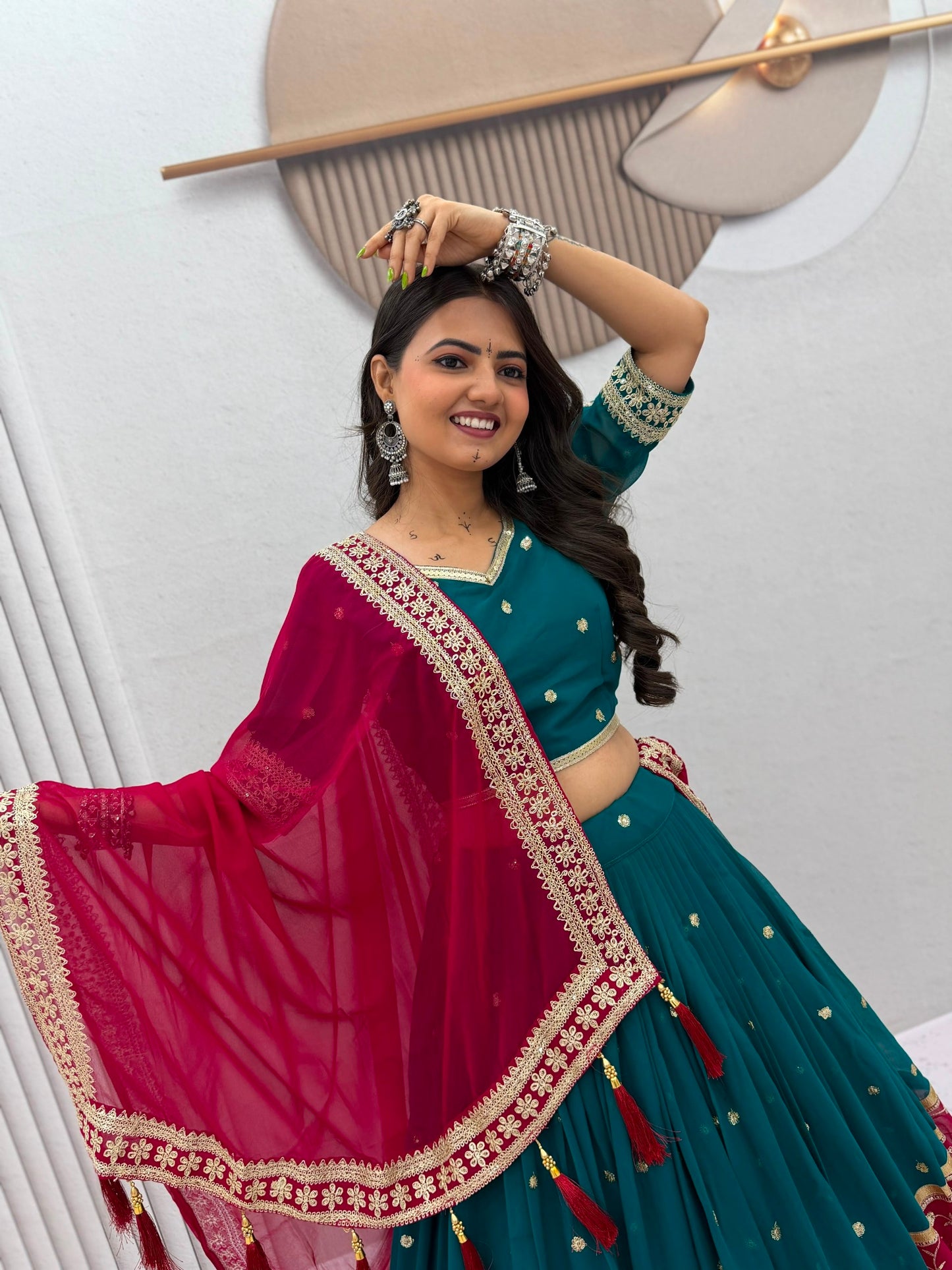 RangBhoomi Tapi Creation Vintage Navratri Lehenga Choli - 6m Flair, Fox Georgette