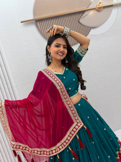RangBhoomi Tapi Creation Vintage Navratri Lehenga Choli - 6m Flair, Fox Georgette