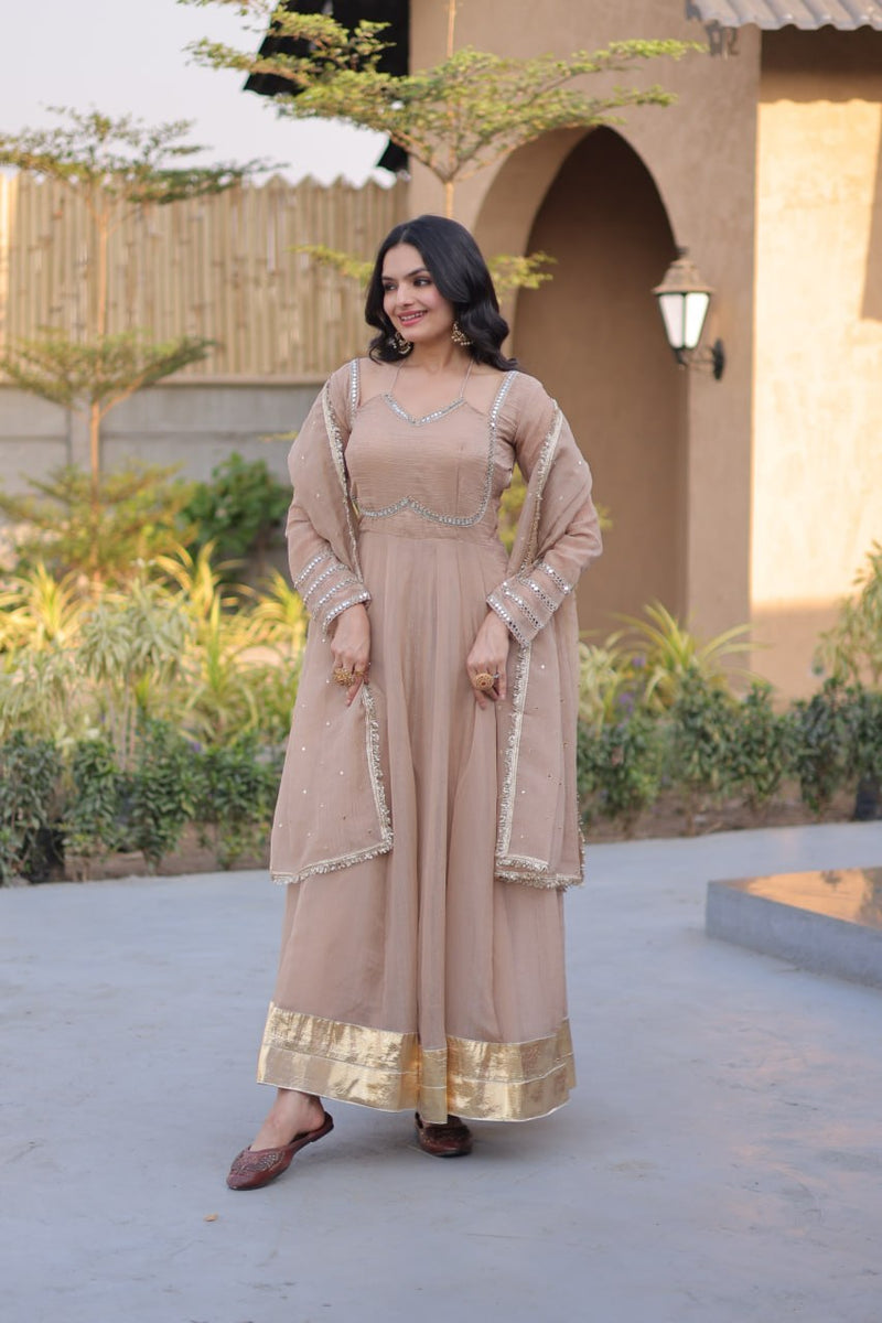 RangBhoomi Silver Mirror Lace Gown with Dupatta - Elegant Occasion Wear
