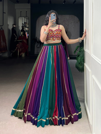 RangBhoomi Multicolor Garba Lehenga Set — Mirror-Embellished Blouse & Flared Georgette Skirt